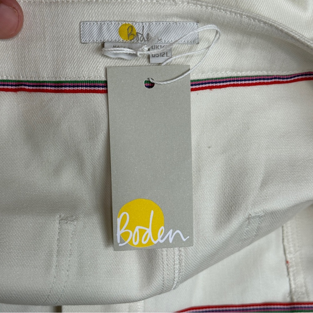 NWT Boden Women's Size 12L Glorious British Style Mini Skirt Beige White Pockets - Picture 3 of 16